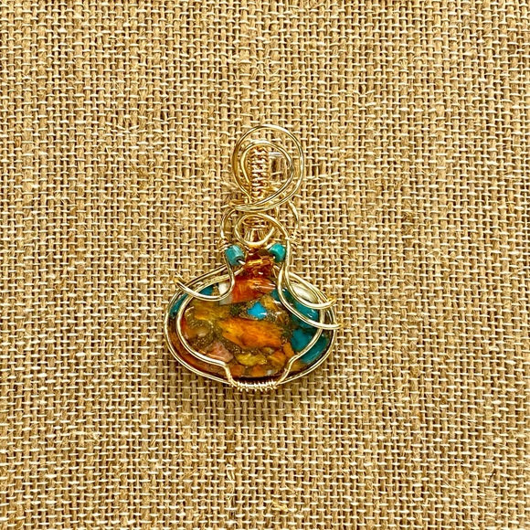 HANDMADE Spiny Oyster Turquoise  Hand Wrapped Gold Plate Statement Pendant - Picture 10 of 10